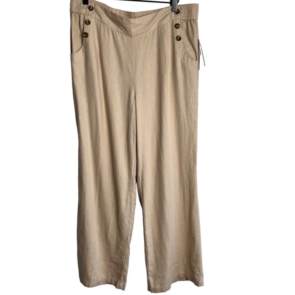 Land’ n Sea Washable Linen Beige Stretchy Women Pants Size Large Brand New Tags